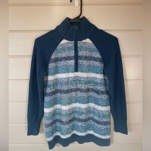 Eddie Bauer Women’s Knit Sweater Quarter Zip Size XS Blue/teal/white Cotton